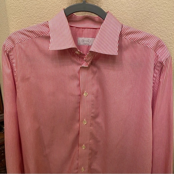 ETON Men Red White Striped Buttoned Dress Shirt Size 42/16-1/2 - Picture 2 of 7